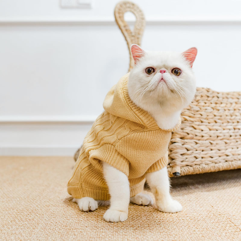PUPTECK Winter Dog Cat Sweater Coat - Soft Cold Weather Clothes Knitwear for Kitties & Small Dogs Indoor Outdoor Walking Warm, Knitted Classic for Doggies Kitties Girls Boys, Cream M M: Chest 13.8in, Back 14in - BeesActive Australia