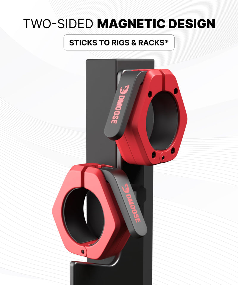 DMoose Fitness Barbell Clips 2 Inch (Pair) - Quick Release Olympic Barbell Clamps & Collars with Anti Slip TPR Grip for Secure Weightlifting and Powerlifting - Weight Clips for Bars at Home or Gym Red Magnetic - BeesActive Australia