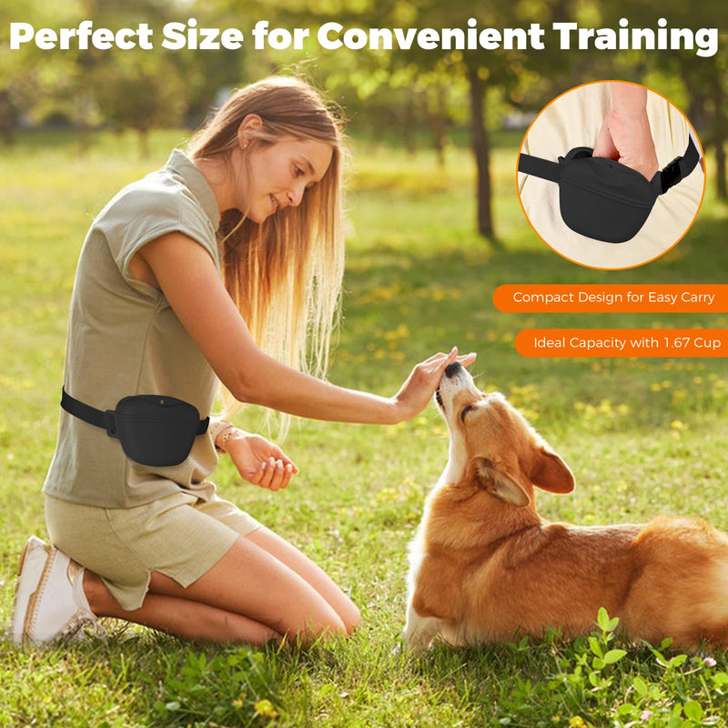 Dog Treat Pouch for Pet Training, 1.67 Cup Magnetic Closure Silicone Dog Treat Bag, Fanny Bag Treat Holder with Waist Belt for Dog Training (Black) Black - BeesActive Australia