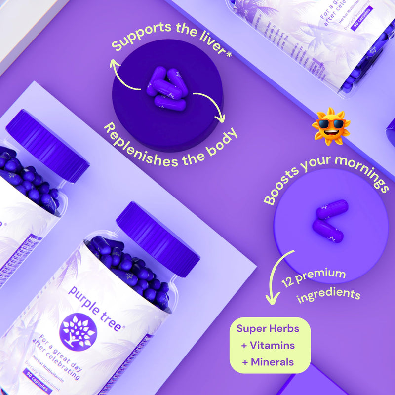 purple tree Post-Celebration Wellness Vitamins | Liver Support, Rapid Hydration, Body Replenisher | Dihydromyricetin DHM, Milk Thistle, Electrolytes, Vitamin B, Willow Bark, Quercetin (30 Pills) 30 Count (Pack of 1) - BeesActive Australia