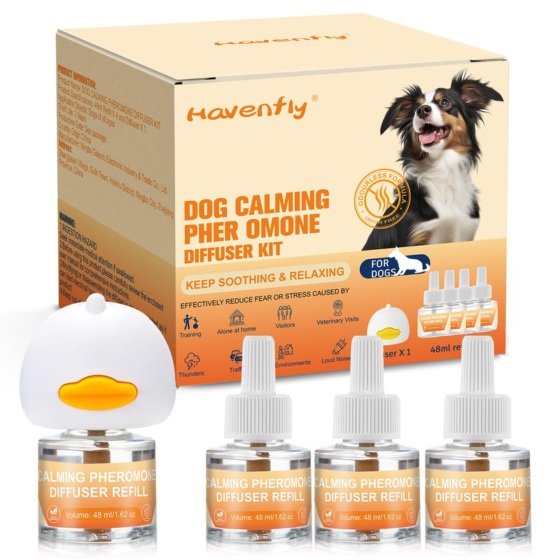 Dog Calming Pheromone Diffuser Kit - 1 Diffuser + 4×48ml Refills | Anxiety Relief for Dogs, Stress & Calming for Separation, Thunder, New Environments S orange