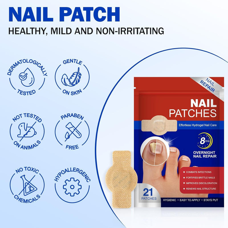 Nail Patches, 42P Nail Patches for Toenails, Nail Treatment Patches Extra Strength, Extra Strong 8-Hour Repair Nail Plasters, Overnight Toe Nail Care Repair for Damaged Nails
