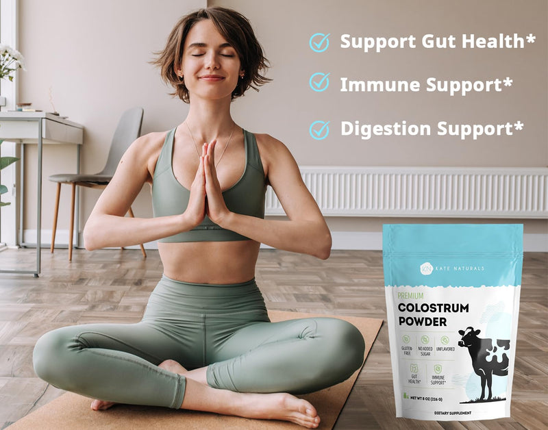 Kate Naturals Colostrum Powder Supplement (Grass-fed, Unflavored, 150 Servings) Gut Health, Immune & Digestive Support, Hair & Skin | Gluten Free, Sugar Free 8 Ounce (Pack of 1)