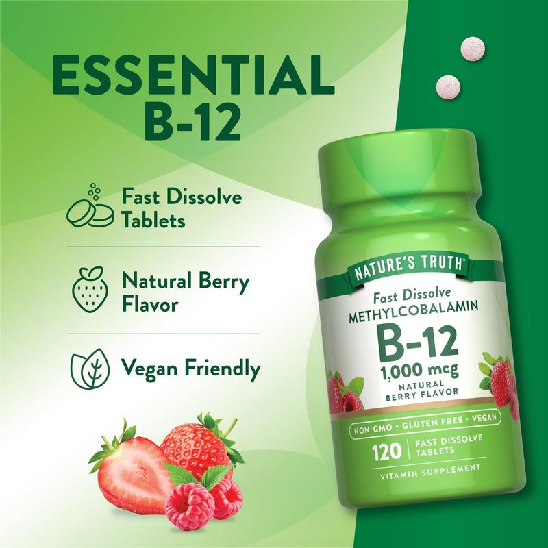 Nature's Truth B12 Vitamin Sublingual Tablets | 1000 mcg | 120 Count | Vegan, Non-GMO & Gluten Free