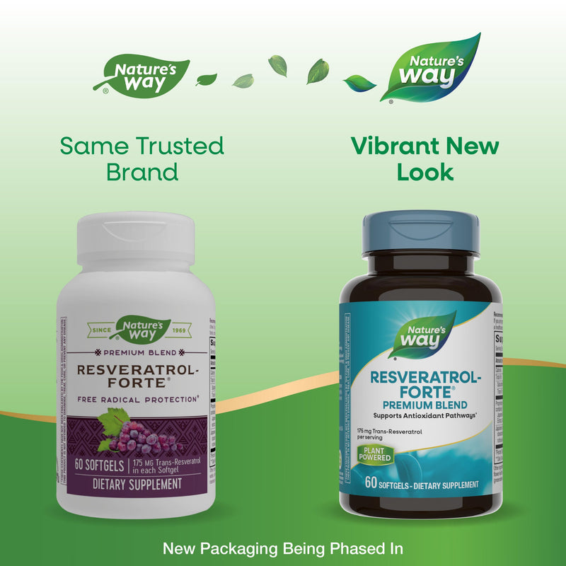 Nature's Way Resveratrol-Forte Softgels, Protects from Free Radicals*, 60ct | 175 mg Trans-Resveratrol from Japanese Knotweed per Serving, Supports Antioxidant Pathways to Help Neutralize Free Radicals*