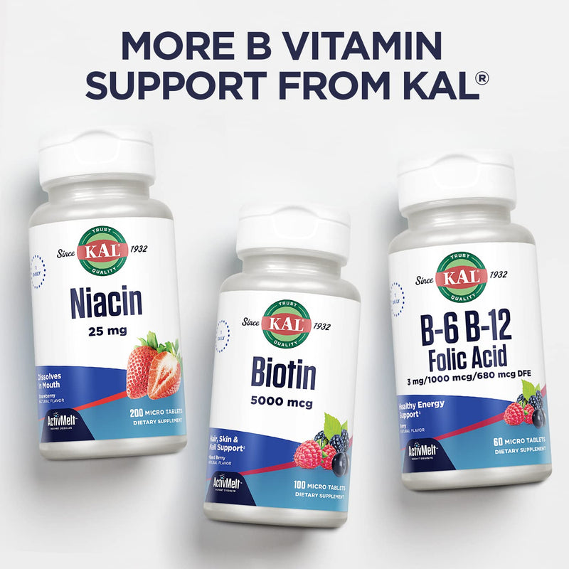 KAL Vitamin B12 Adenosylcobalamin 1000 mcg, 90 ActiveMelt Micro Tablets | B 12 Vitamin, Active B-12 1000mcg for Women & Men, Energy Support - Strawberry Flavor 90 Count (Pack of 1)