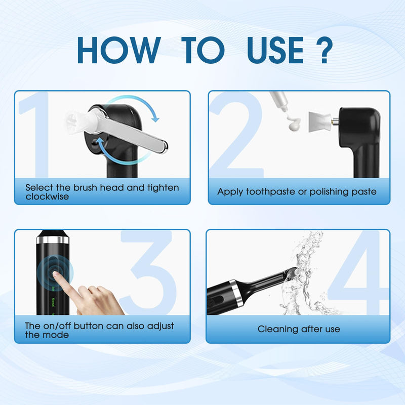 Plaque for Teeth Whitening Tools Electric Tartar Polishing Cleaning Kit with LED Light 5 Speed Modes with 5 Replacement Brush Heads (Black) - BeesActive Australia