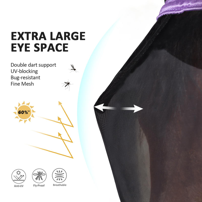 Harrison Howard Pro Luminous Horse Full Face Fly Mask Large Eye Space Long Nose with Ears UV Protection for Horse Gentle Lavendar L - BeesActive Australia