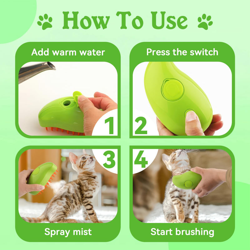 3-in-1 cat brush with steam, steam brush cat Steamy Brush cat steam brush for cats with spray cat brush with water cat steam brush grooming brush for cats and dogs for hair removal green - BeesActive Australia