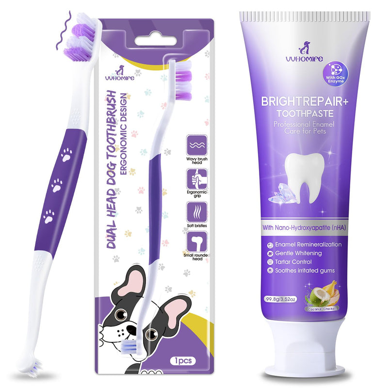 6% nHA Pet Dual-Enzymatic Toothpaste+Dog Toothbrush – Newly Upgraded Dual-Head Design