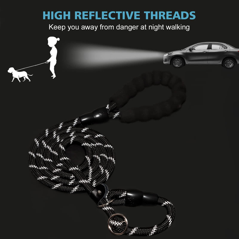 Slip Leads Dog Leash - 4/5/6 FT Slip Leash with Comfortable Handle - Reflective & Heavy Duty Rope Training Leash (1/2''- 4FT, Black) 1/2''- 4FT - BeesActive Australia