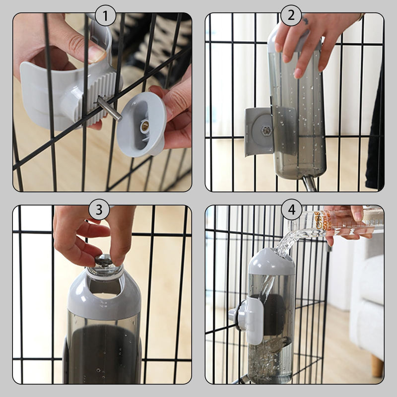 Pet Water Bottle Hanging Dog Water Dispenser Kennel Drinker Kettle Feeder BPA Free Cage Crate Hutch Puppy Cat Rabbit (24oz, Gray) 24oz - BeesActive Australia