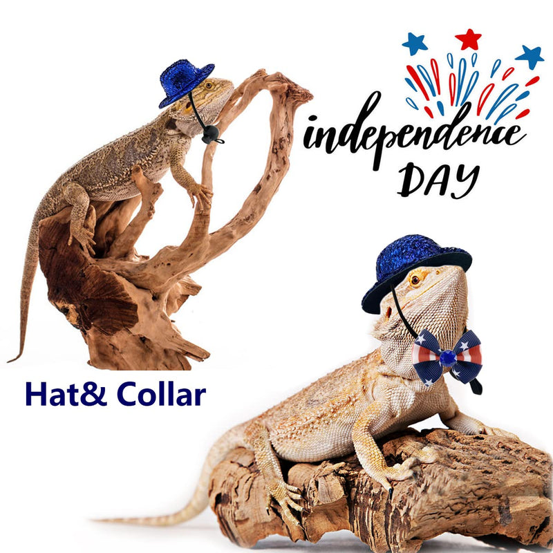 Vehomy Small Animal Independence Day Costume - 4th of July Hamster Hat and 2Pcs Bowtie Collars for Bearded Dragon Lizard Parrot Chicken and Other Similar Small Pets 3Pcs - BeesActive Australia