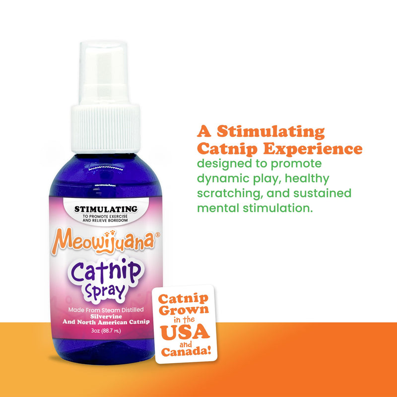 Meowijuana Catnip & Silvervine Spray - 3 oz | High Potency Formula | Natural Formula for Pet Owners & Multi-Cat Households | Enhance Playtime & Relaxation | Perfect for New Cat Owners Catnip Spray with Silvervine