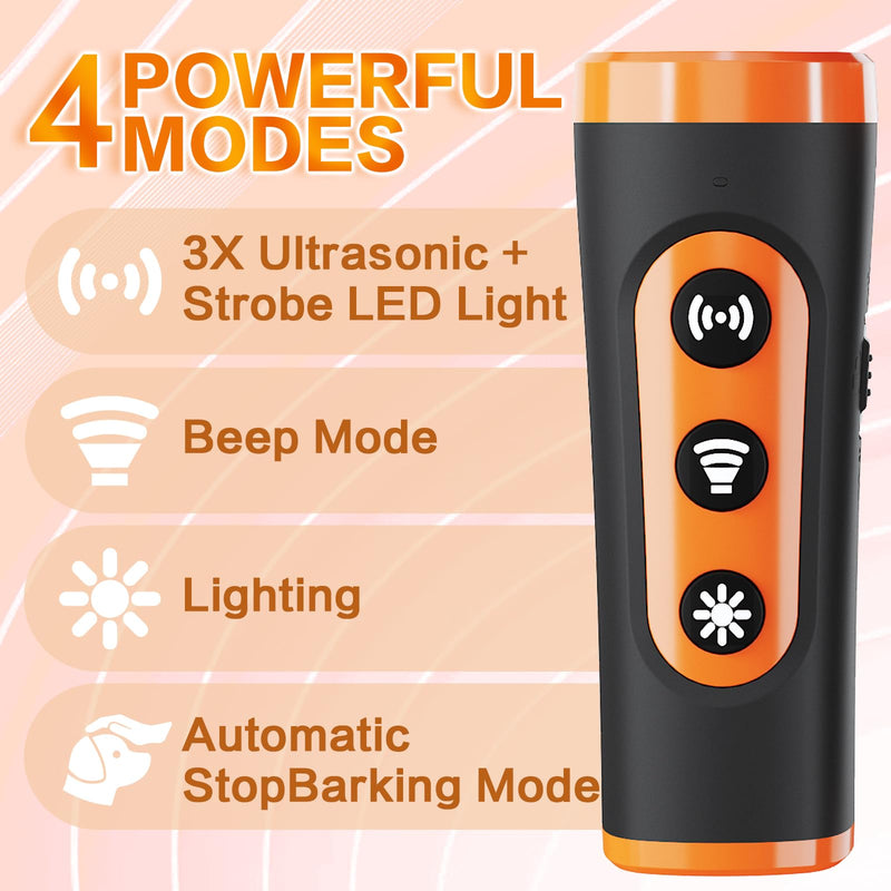 Anti Barking Device for Dogs – Ultrasonic Rechargeable Bark Deterrent with 4 Safe Modes, 50ft Range, Portable and Effective for All Dogs