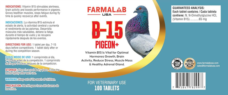 Farmalab Vitamin B15 100 Tablets PALOMAS Pigeons - BeesActive Australia