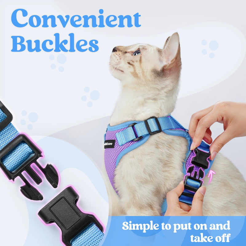 rabbitgoo Cat Harness and Leash Set, Escape Proof Soft Adjustable Vest Harnesses for Outdoor Walking, Easy Control Breathable Kitten Jacket with Reflective Strips, Purple & Blue, S Small - BeesActive Australia