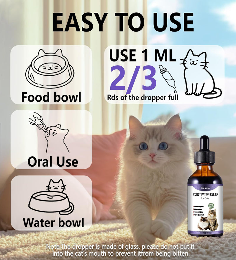 Cat Constipation Relief, Constipation Relief for Cat, Cat Laxative Constipation Relief, 100% Natural Cat Laxative with Probiotics Cat Stool Softener, Promotes Digestive Health - 2 fl oz Chicken