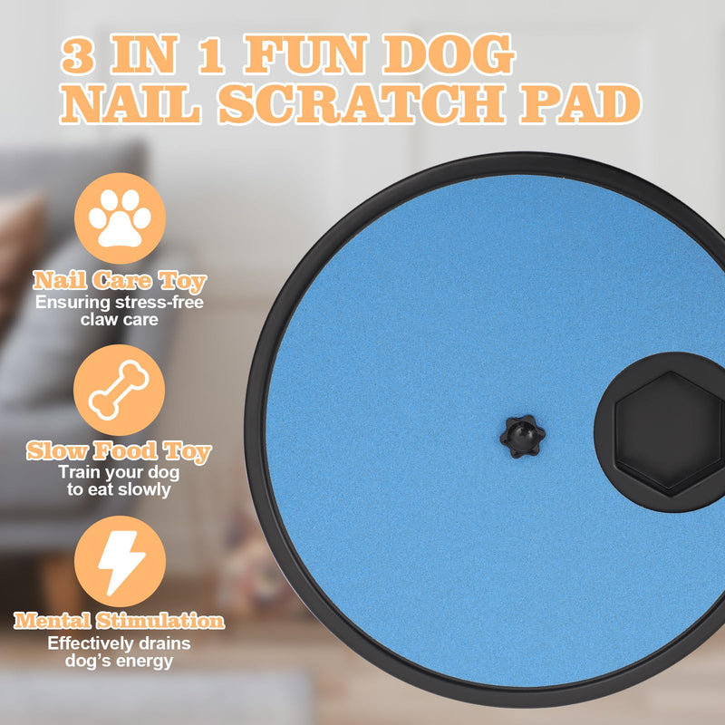 3 in 1 Rotatable Dog Scratch Board with Food Storage Compartment Box Round Stress-Free Scratch Pad ABS Nail Grinder Claw Care Dog Claw Grinder Board (Blue) Blue