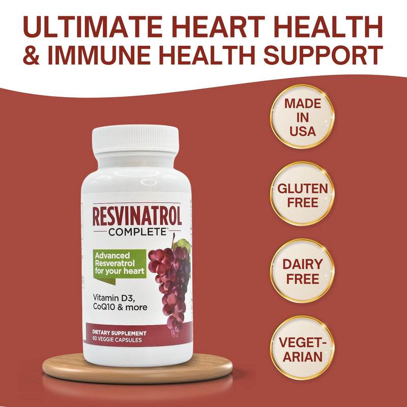 60 Capsules - Resveratrol Supplement - Healthy Aging | Resveratrol, Quercetin, Grape Seed Extract & Vitamin D3 - Healthy Aging, Heart Health, and Immune Support
