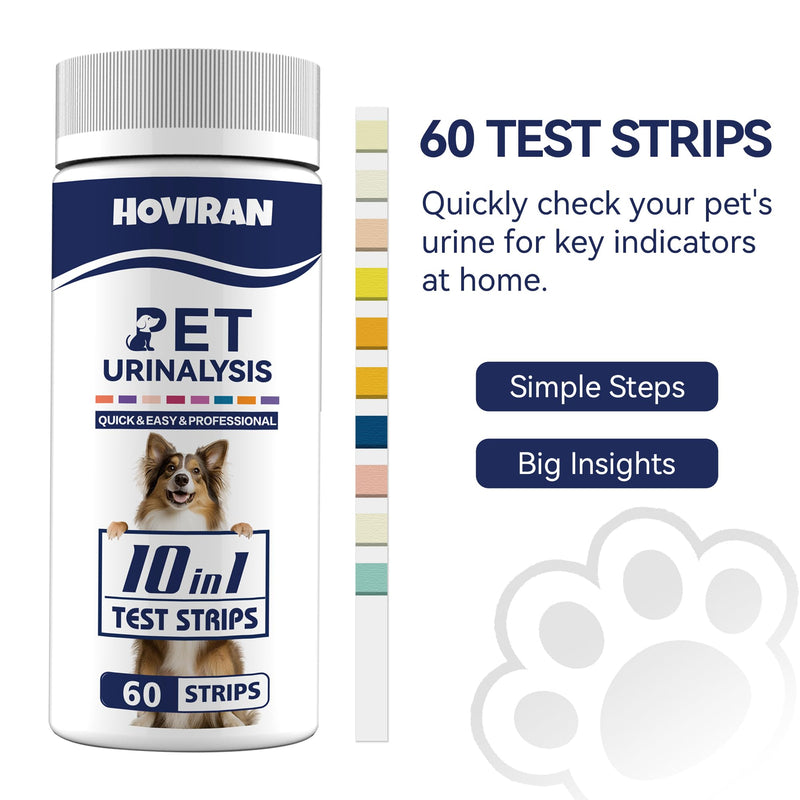 10-in-1 Cat & Dog Urine Test Strips, Cat & Dog UTI Test Kit, Pet Urinalysis Reagent Strips Diabetes, Glucose, Nitrite, Specific Gravity, pH, Protein, Leukocytes & More (60 Strips) - BeesActive Australia