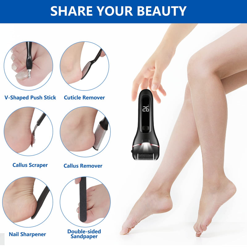 zikillya® Electric Foot Callus Remover, 16 Pack Foot File Pedicure Kit Tools,Waterproof Foot Scrubber Dead Skin Remover with 3 Roller Heads & 2-Speed Power Pedicure Tools for Feet Hands Heel (Black) Black - BeesActive Australia