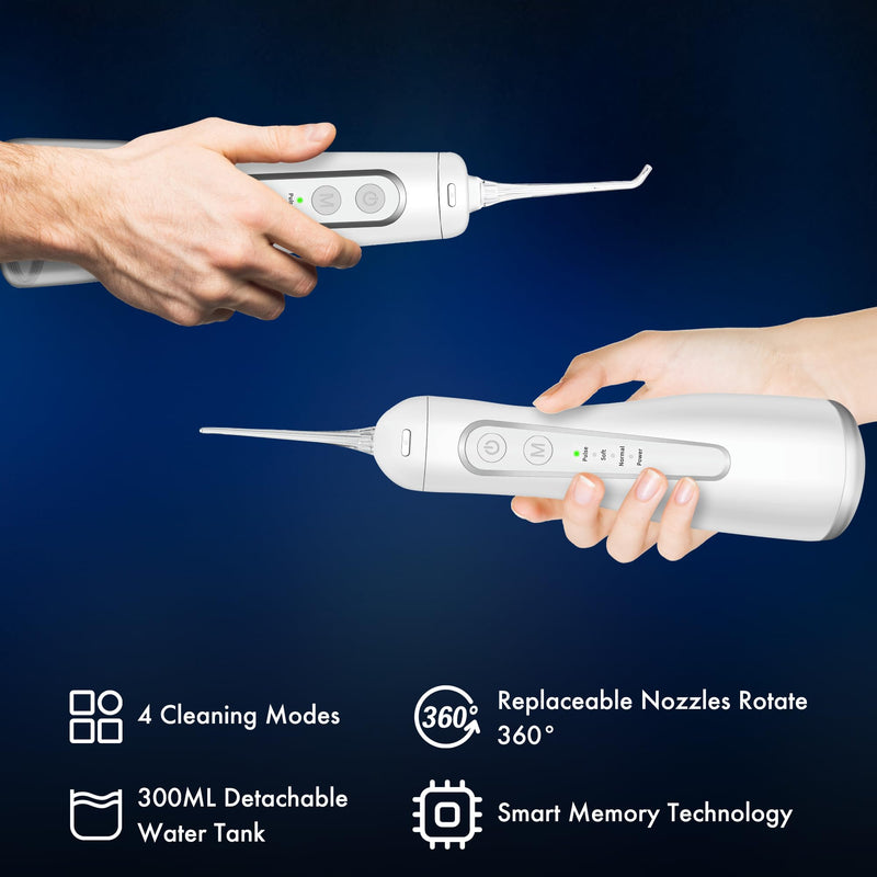 Dygoophy® K1&K2 Cordless Bundle Water Flosser, Dental Set Oral Irrigator 300ml Tank, IPX7 Waterproof, 4 Modes, 30-Day Battery, Quiet Design for Braces, Sensitive Gums & Complete Dental Care (White)