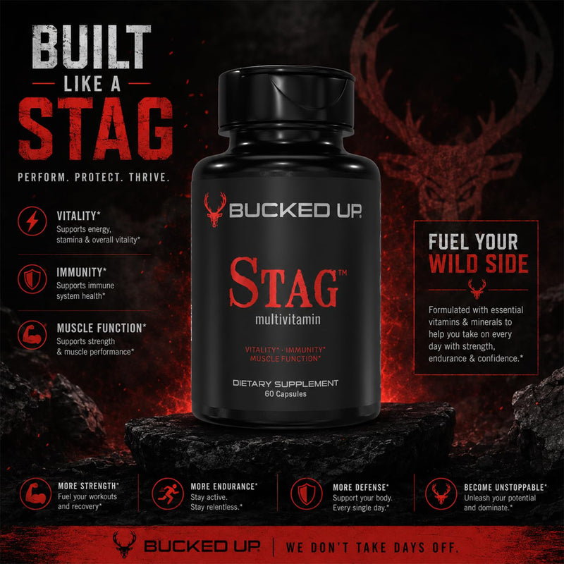 Bucked Up Stag Multivitamin - Men - Full Spectrum Vitamin Formula - Vitality, Immunity and Muscle Function (60 Capsules)