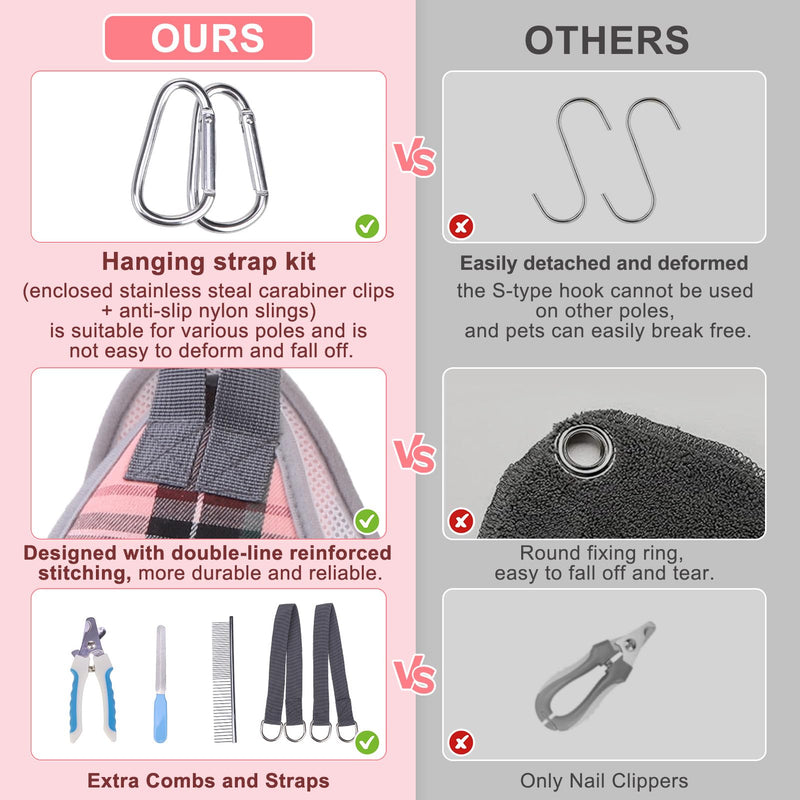 BEAUTYZOO Dog Grooming Hammock for Small Dogs Cat- Dog Sling for Nail Trimming/Clipping- Dog Hanging Harness Holder with Thick Fabric Neck Support & Strap Restraint Claw Care, Pink S S (Leg Spacing: 7-10.2" / Max W: 30lbs) - BeesActive Australia