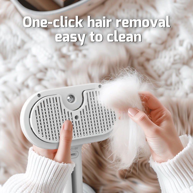 Spray Cat Brush for Shedding, 3 In 1 Steam Cat Brush Remove Static Flying Hair Pet Grooming Brush Self Cleaning Dog Brush for Long and Short Hair Dogs and Cats Remove Tangled Loose Hair (White) White - BeesActive Australia