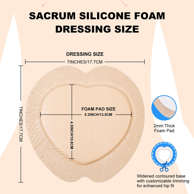 Sacral Foam Dressing, Sacrum Silicone Foam Dressing with Border, 7x7 Large Bandage for Bed Sores On Buttocks, Super Absorbent Pressure Sore Prevention Pads, Waterproof & Breathable Wound Dressing (20)