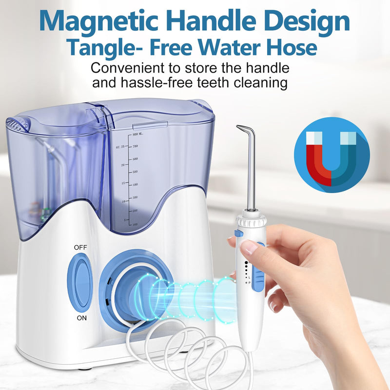 H2ofloss¬Æ Dental Water Flosser for Teeth Cleaning with 13 Multifunctional Tips&800ml Capacity, Professional Countertop Oral Irrigator Quiet Design(HF-9) White