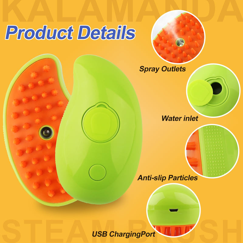 Cat Steam Brush, 3 in 1 Cat Steamy Brush Cleanser, Silicone Massage Grooming Brush, Pet Hair Cleaning Brush Comb for Cats Dogs(Mango Green) Mango Green - BeesActive Australia