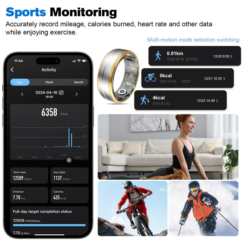 Smart Ring Health Tracker for Men/Women,Fitness Ring Sleep Tracker,Fast Charging for Long-Lasting Use,for Pedometer Exercise,Monitor Sleep, Heart Rate, Stress,Waterproof (Silver,8) 8 Silver - BeesActive Australia