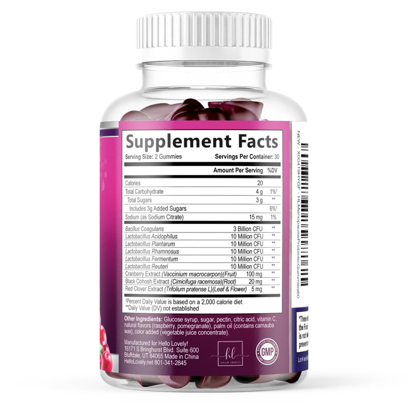 Menopause Supplements for Women Gummies - Black Cohosh, Cranberry, 3 Billion CFU Probiotics per Serving - Complete Menopause Relief for Hot Flashes, Night Sweats, Vaginal Health Support - 60 Gummies