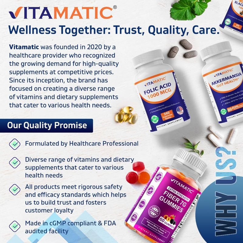 Vitamatic Folic Acid 1000 mcg (1 mg), 240 Tablets, 2 Pack | Vegetarian 480 Count (Pack of 1)