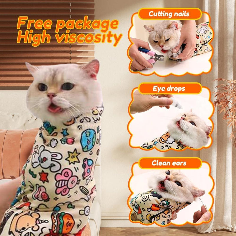 Cat Grooming Wrap,Cat Wrap for Cutting Nails,Cat Restraint for Nail Clipping, Cat Restraints for Grooming Anti-Scratch/Escape Self-Adherent Cat Swaddle Wrap Calming & Holding Cat(M (Within 9.9lbs)) M (within 9.9lbs) - BeesActive Australia