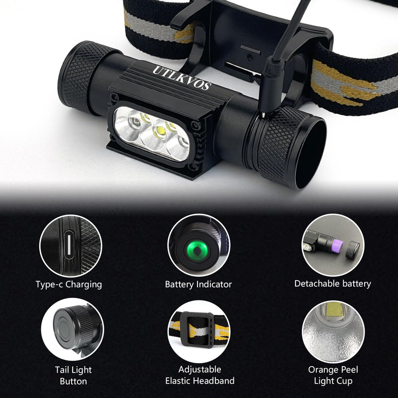 UTLKVOS Rechargeable Camping Headlamp with Red Light,Ultra Bright 1420 High Lumen Head Flashlight,IPx66 Waterproof,10 Lighting Modes, Lightweight Comfortable Headlamp for Hiking,Running,Hunting 1420 Lumens(White+Red)