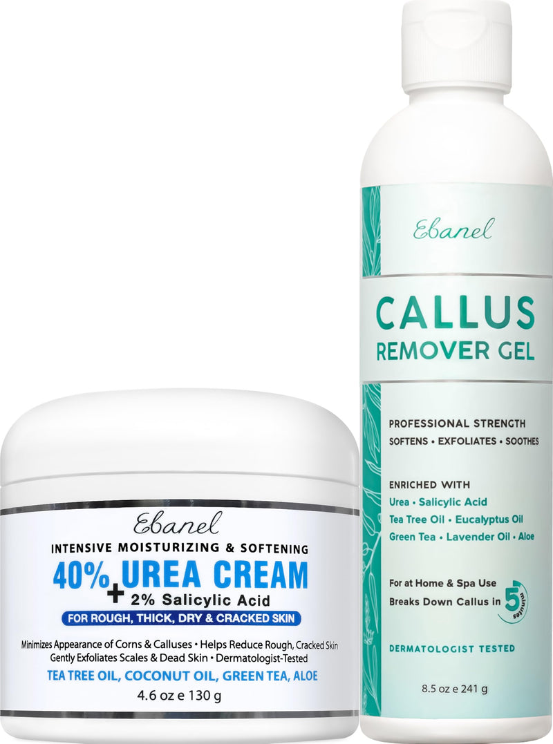Ebanel Set of Professional Callus Remover for Feet, and Urea Cream 40% Plus Salicylic Acid 2%, Heel Foot Callus Remover Gel Exfoliator Dead Skin Cuticle Removal Toenail Softener Keratolytic Pedicure Cream+Gel - BeesActive Australia