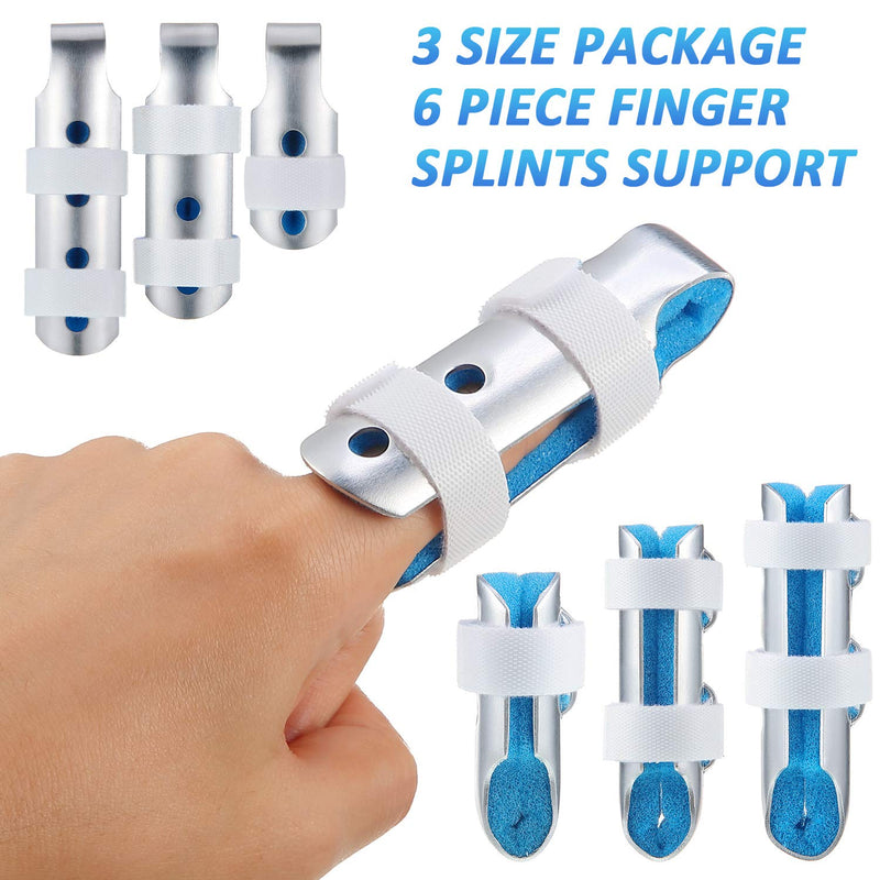 BBTO 6 Pieces Finger Splints Metal Finger Support Finger Stabilizer for Adults and Children Finger Knuckle Joint Fixation, 3 Sizes (Blue)