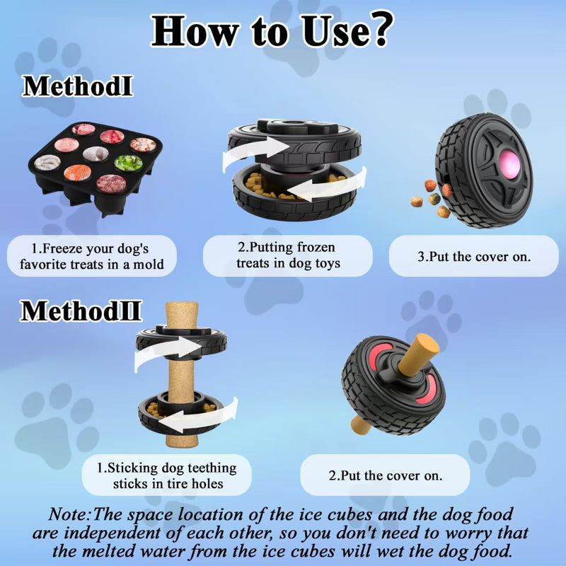 4-in-1 Dog Entertainment Toy, Frozen Treat Toy for Dog, Bully Stick Holder, Treats Distribution Puzzle Tire Dog Toys to Keep Dogs Busy, Dog Chew Toys for Aggressive Chewers (Red Highlighting) Red - BeesActive Australia
