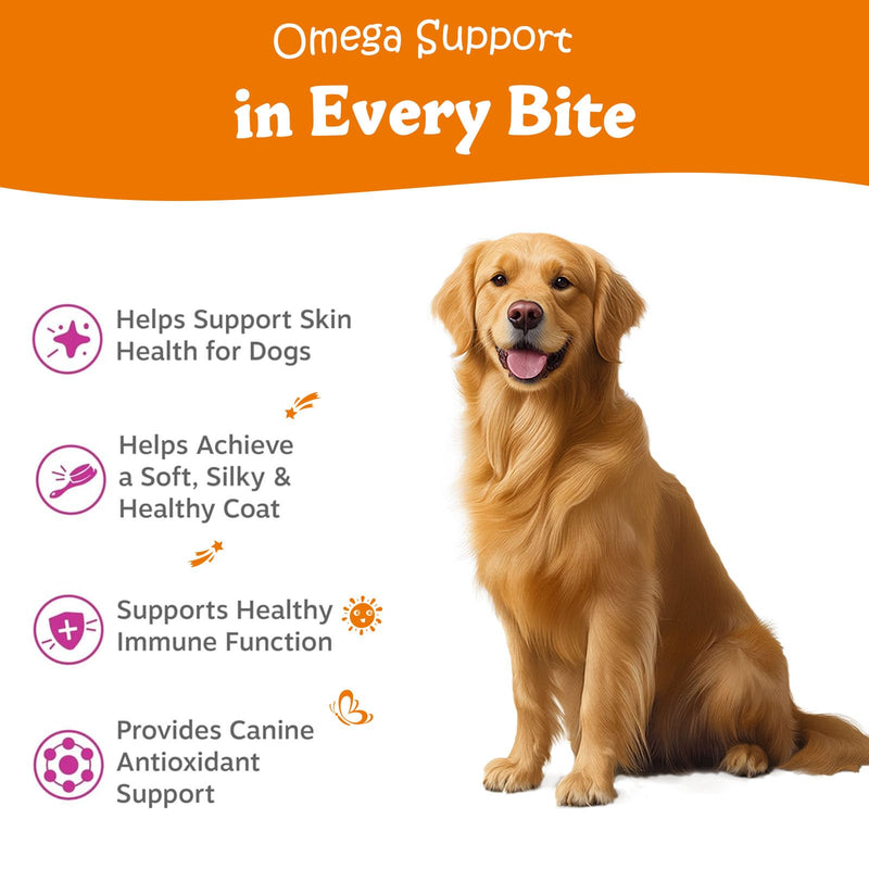 Omega 3 Fish Oil Chews for Dogs - AlaskOmega EPA & DHA Fatty Acids, Skin & Coat Health, Hip & Joint Support, Chicken Flavor Soft Chew Supplement for All Breeds & Sizes, 120 Count