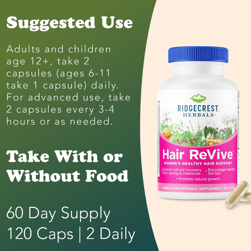 RidgeCrest Herbals Hair Revive Hair Growth Vitamins with Biotin 120 Ct | 30 Servings, Vitamin C, Biotin 6000mcg, Zinc, Copper, Natural Hair, Skin and Nail Health Formula for Women