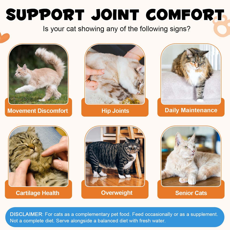 Hip & Joint Supplement For Cats, Cat Joint Supplement for Joints Care, Joints Aid Chews with Glucosamine, Chondroitin, Green Lipped Mussel & Omega-3, All Life Stages - Chicken Flavour