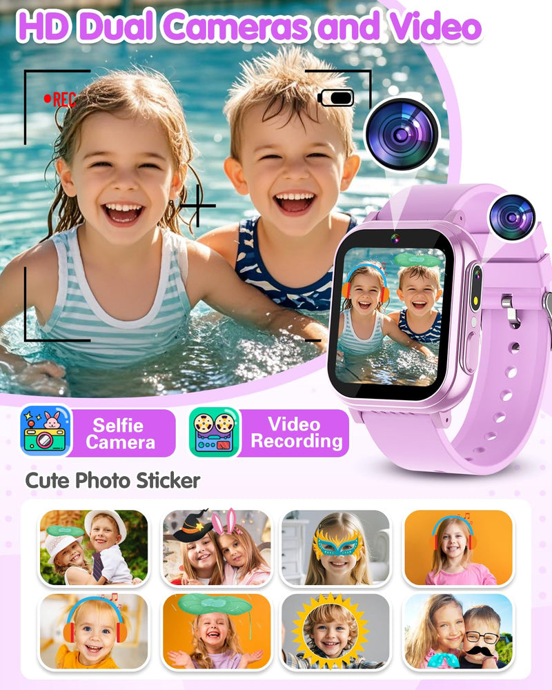 Kids Smart Watch Girls Gifts Age 3-12, Waterproof Watch for Kids with 32 Games, Dual Camera, Touch Screen, Alarm Clock, Music Player, Pedometer Birthday Gift Toys for Girls Ages 5 6 7 8 9 10 (Purple) PURPLE