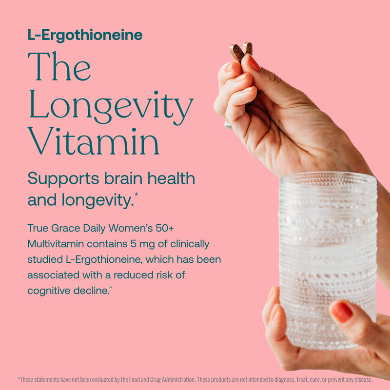 True Grace Daily Women’s Multivitamin 50+ - 120 Easy-to-Swallow Tablets - Immune, Energy, Longevity & Memory Support - Vegan - Gluten, Soy & Iron Free - 60 Servings 60 Day Supply