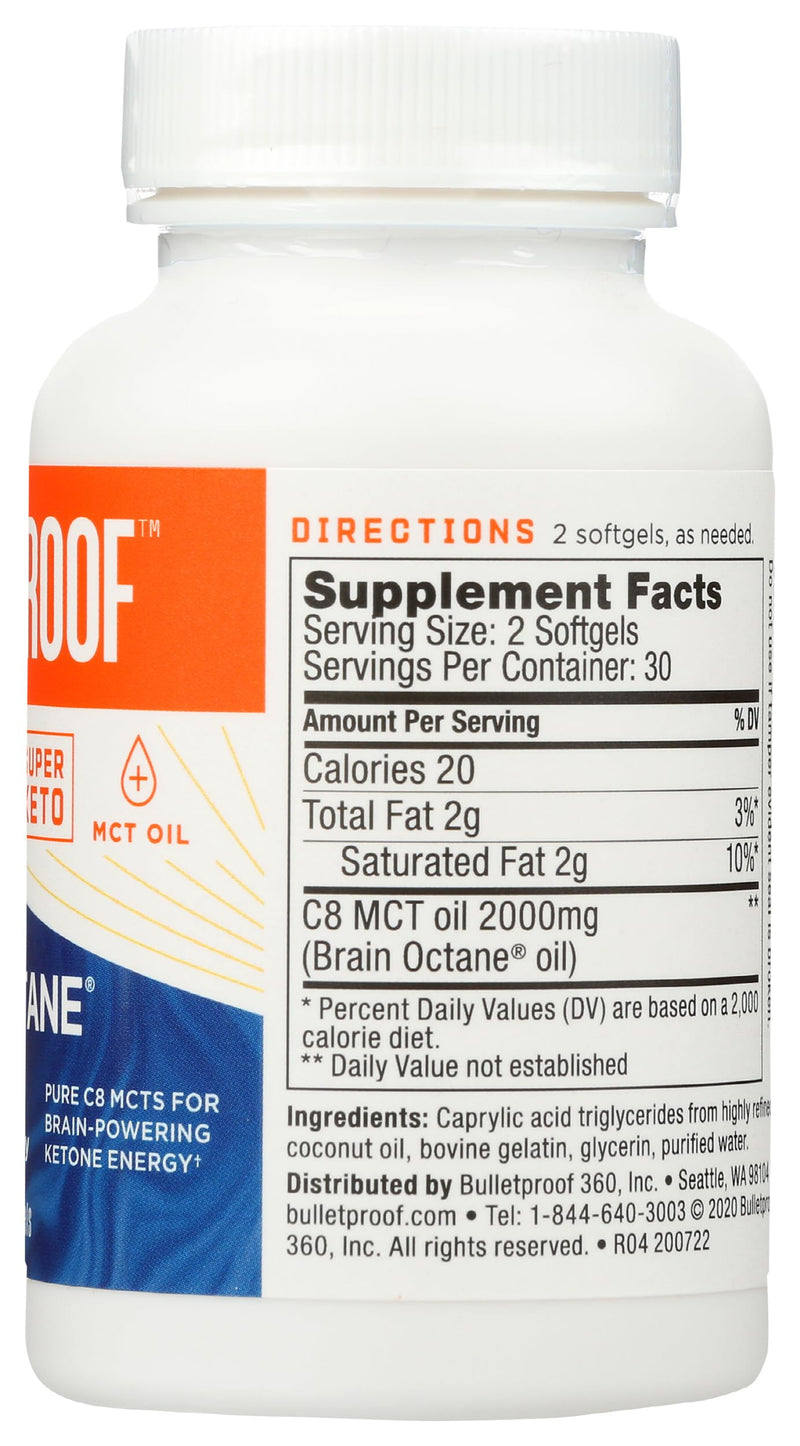 Bulletproof Brain Octane Softgels, 60 Count - 100% Pure C8 from Coconut | Pure C8 MCT Oil for Sustained Energy 60 Count (Pack of 1)