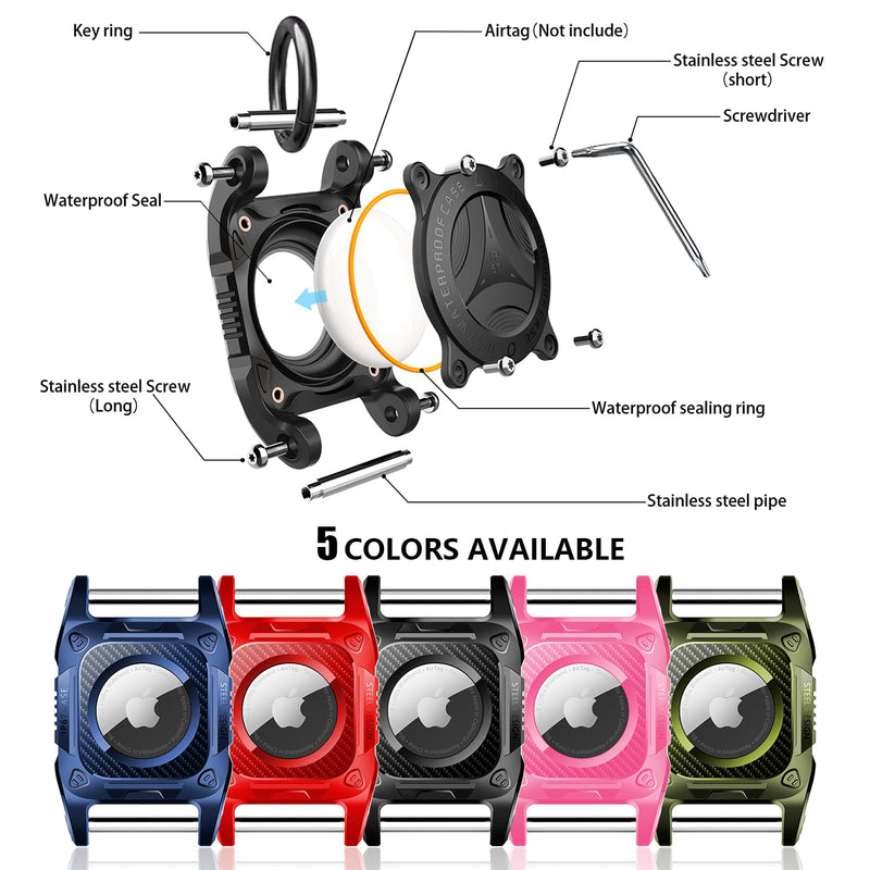 Airtag Dog Collar Holder Airtag Keyring, Waterproof AirTag Holder Hard TPU Full Protection Airtag Case for Dog Cat Collar, Key, Backpack, Luggage, GPS Tracker with Detachable Metal Bolt (Black) Black - BeesActive Australia