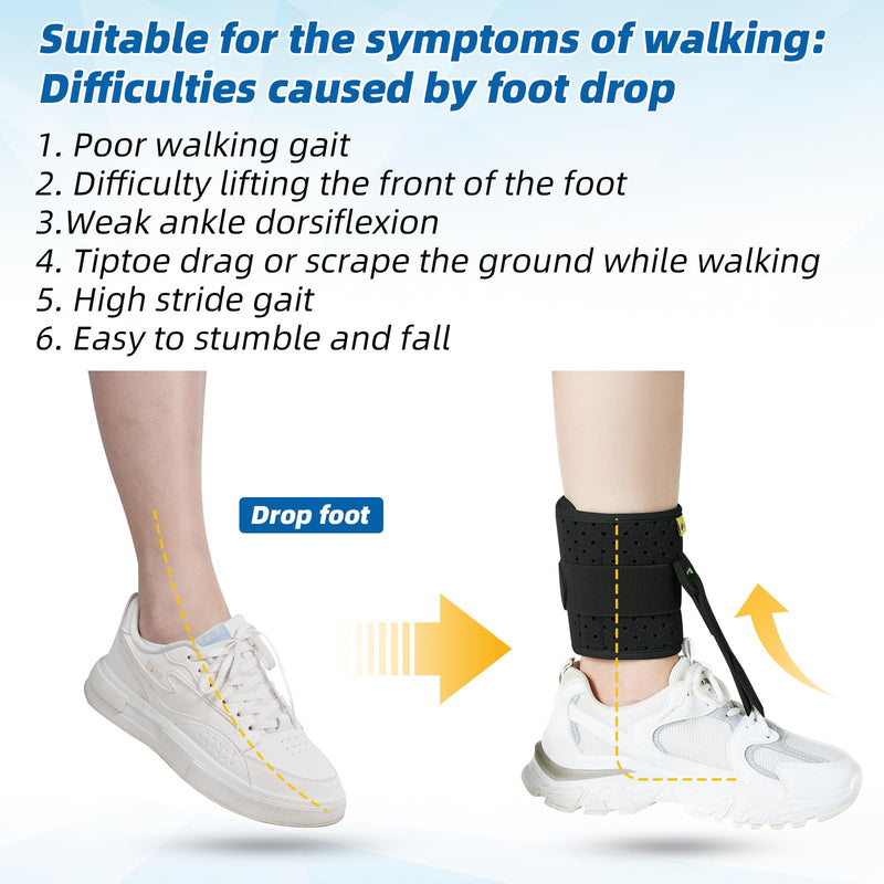 Tenbon Ankle Support Drop Foot Brace Orthosis - Comfort Cushioned Adjustable Wrap Compression For Improved Walking Gait, Prevents Cramps Ankle Sprains (Black) Black