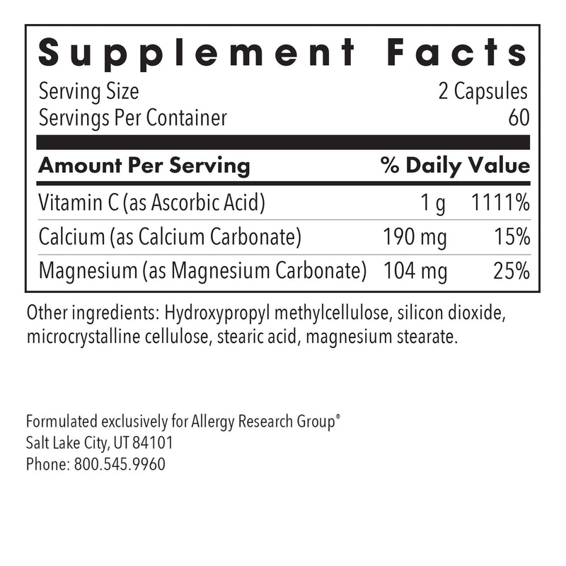 ARG Buffered Vitamin C 1000 mg, Immune Support, 120 Count | 1000 mg Buffered Vitamin C in Hypoallergenic Vegetarian Capsules for Immune Support, 60 Servings